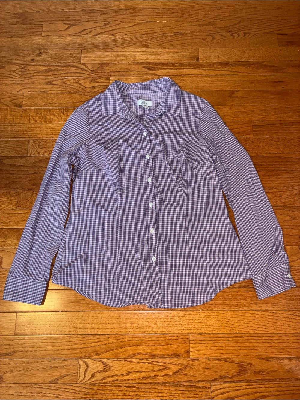 LOFT Purple Gingham Button-Up Shirt
